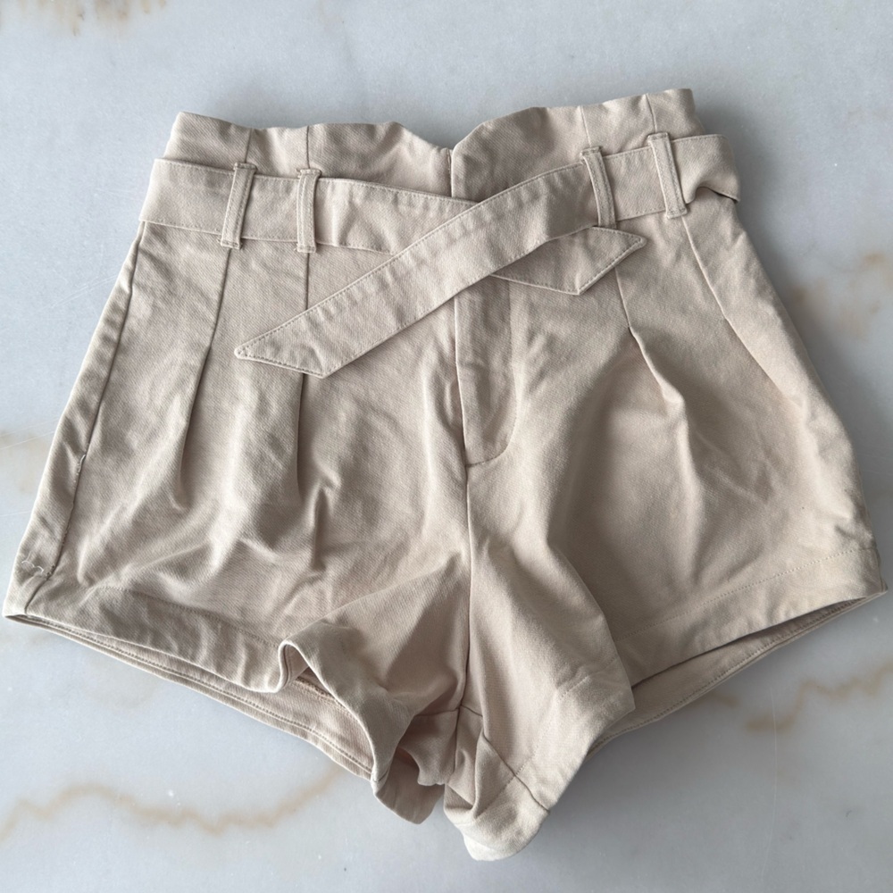 Brown High Waist Pleated Shorts removable Tie Belt Taupe Business Casual Size 2